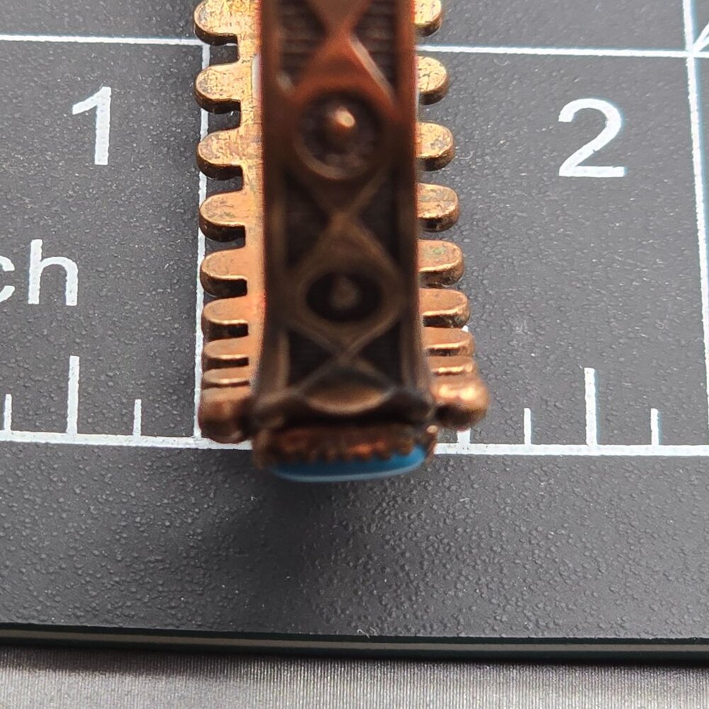 VTG Southwestern Copper Turquoise Cuff Bracelet 6.5" Signed WMCO Saw Tooth Bezel - Picture 9 of 9